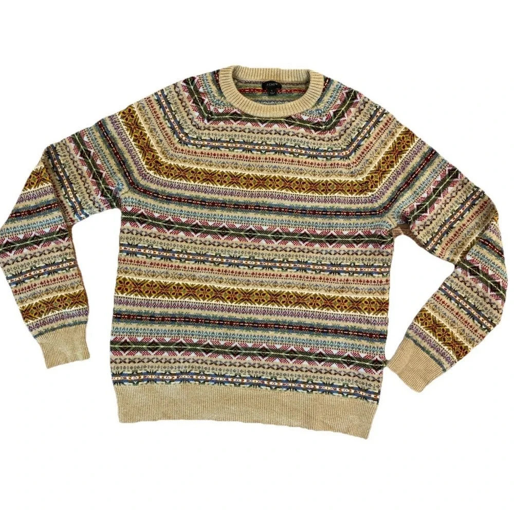 J Crew‎ Fair Isle Lambswool Sweater Mens Large Multicolor Crewneck Pullover